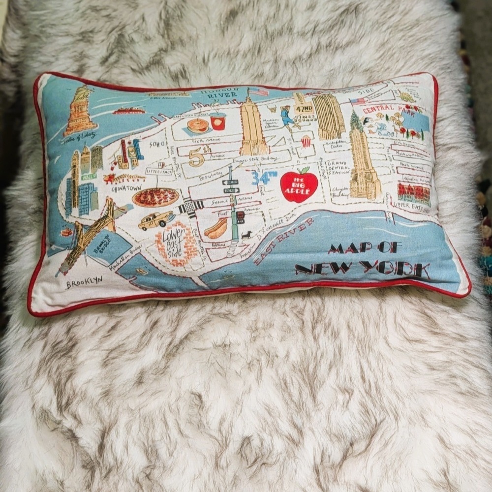 Map of New York City Throw Pillow Embroidery 13 x 20 Classic Destinations